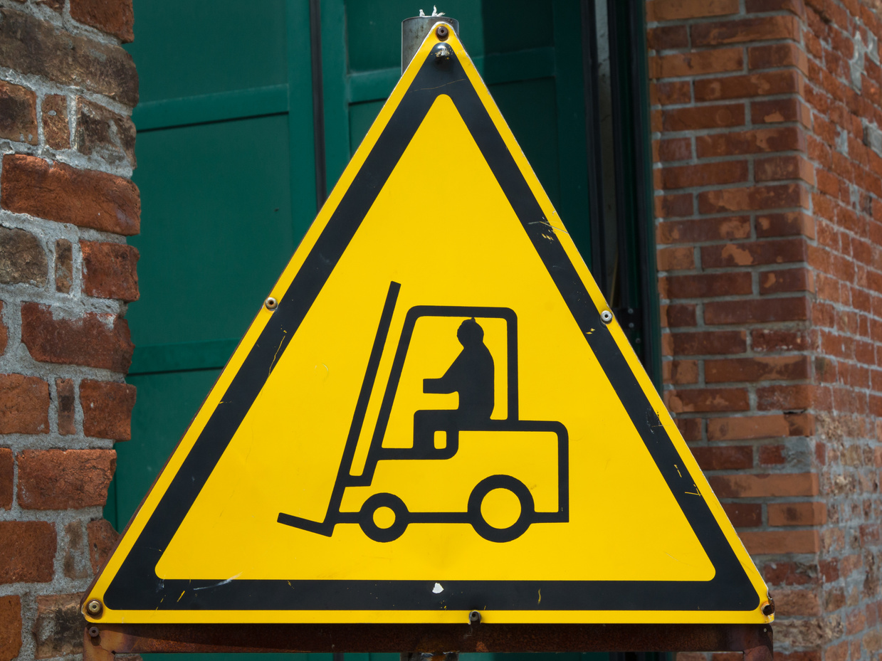 Yellow Fork Lift Truck Operating Warning Sign